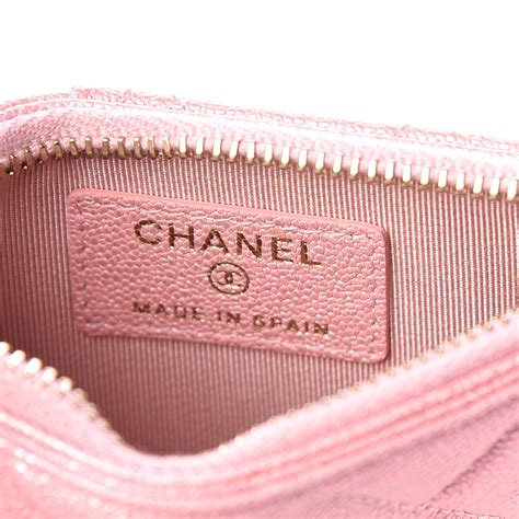 Chanel Iridescent Caviar Quilted Flap Zip Card Holder Pink